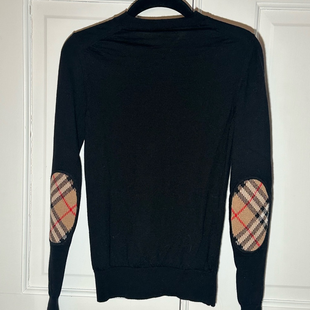 Burberry Black Sweater with Plaid Elbow Patches